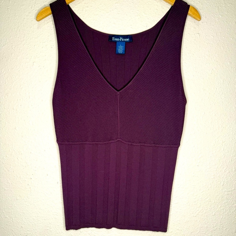 Evan-Picone Tank Ribbed Sleeveless Top Purple V-neck Women’s Size Large